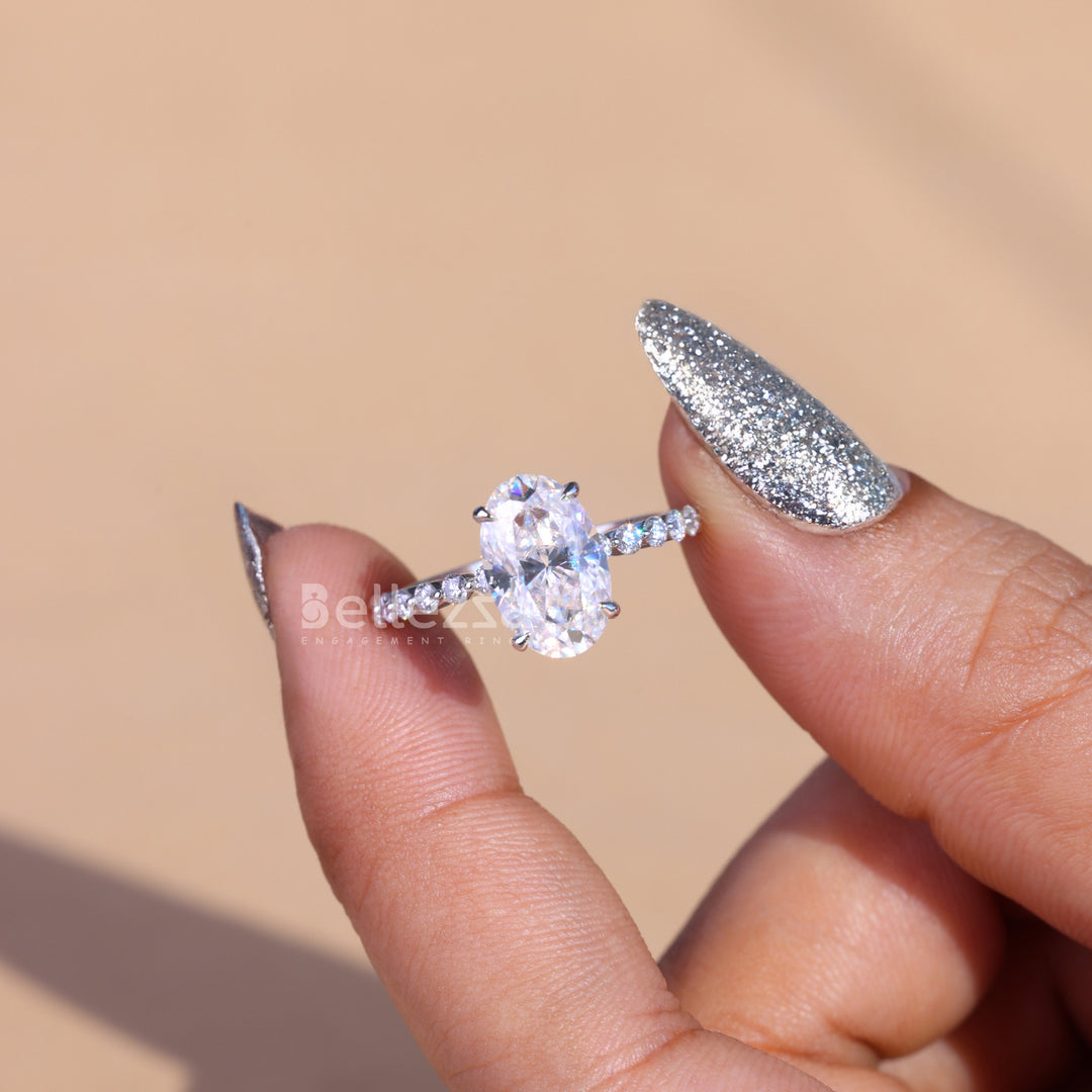 2.50 CT Oval Cut Hidden Halo Moissanite Engagement Ring - Ready To Ship