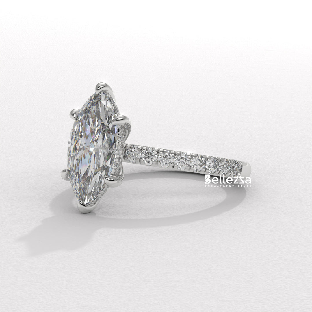 2.50-3.50CT Marquise Cut CVD Diamond Pave Setting Engagement Ring