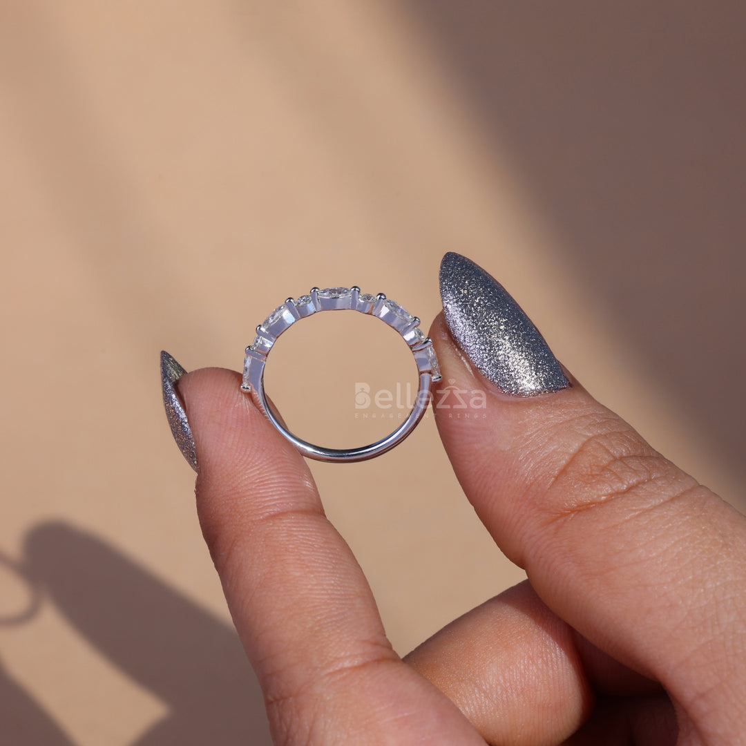 Marquise and Round  Cut Half Eternity Wedding Band - Ready to Ship