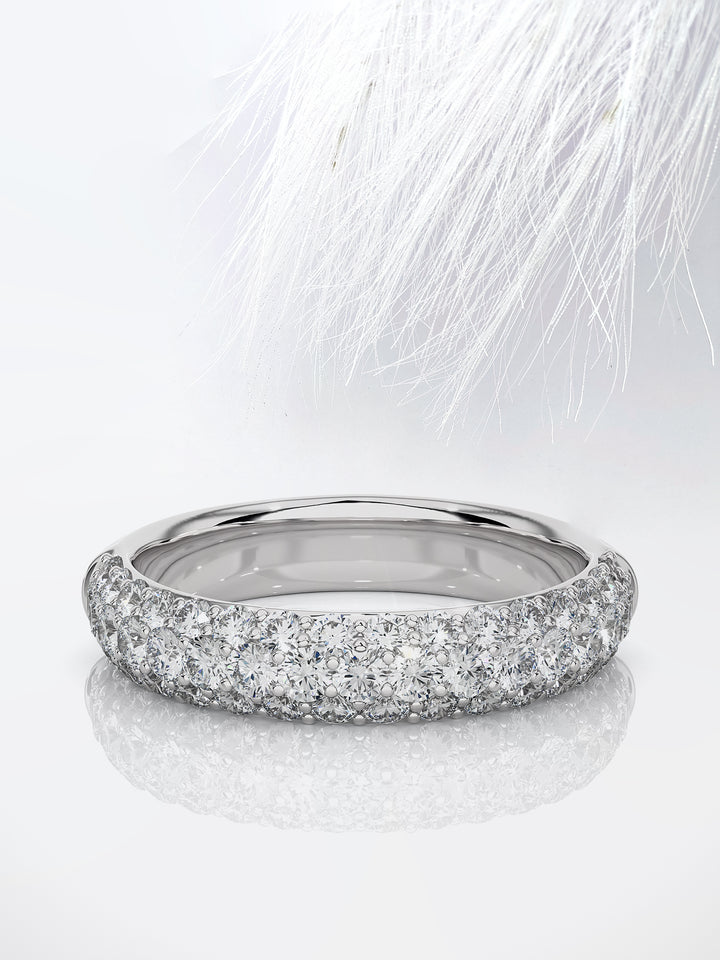 Round Cut Three Row Moissanite Pave Men's Wedding Band