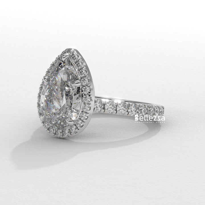 1.50-2.50CT Pear Cut CVD Diamond Halo Pave Setting Engagement Ring