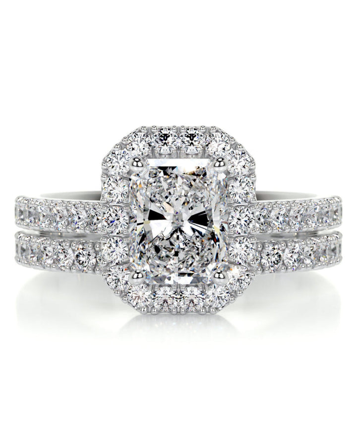 1.50 CT Radiant Cut  F-VS CVD Diamond Bridal Set With Halo & Pave Setting