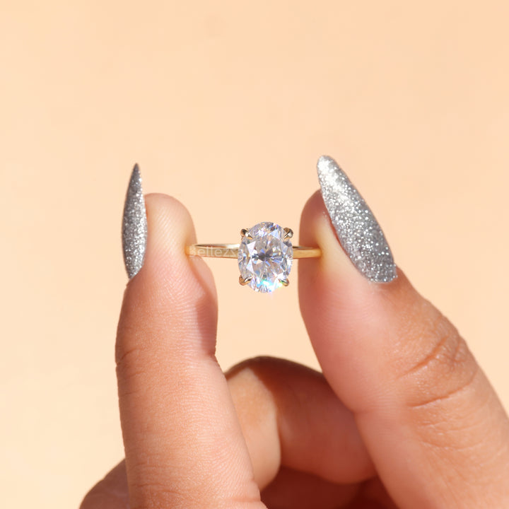 2.0CT Oval Cut Moissanite Hidden Halo Engagement Ring - Ready to ship