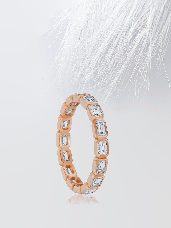 Emerald Cut Bezel Diamond Wedding Band For Women