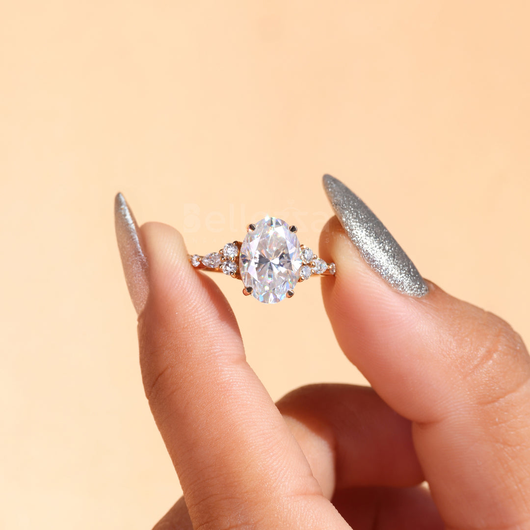 3.50CT Oval Cut Moissanite Cluster Engagement Ring - Ready to ship