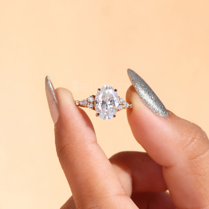 3.50CT Oval Cut Moissanite Cluster Engagement Ring - Ready to ship