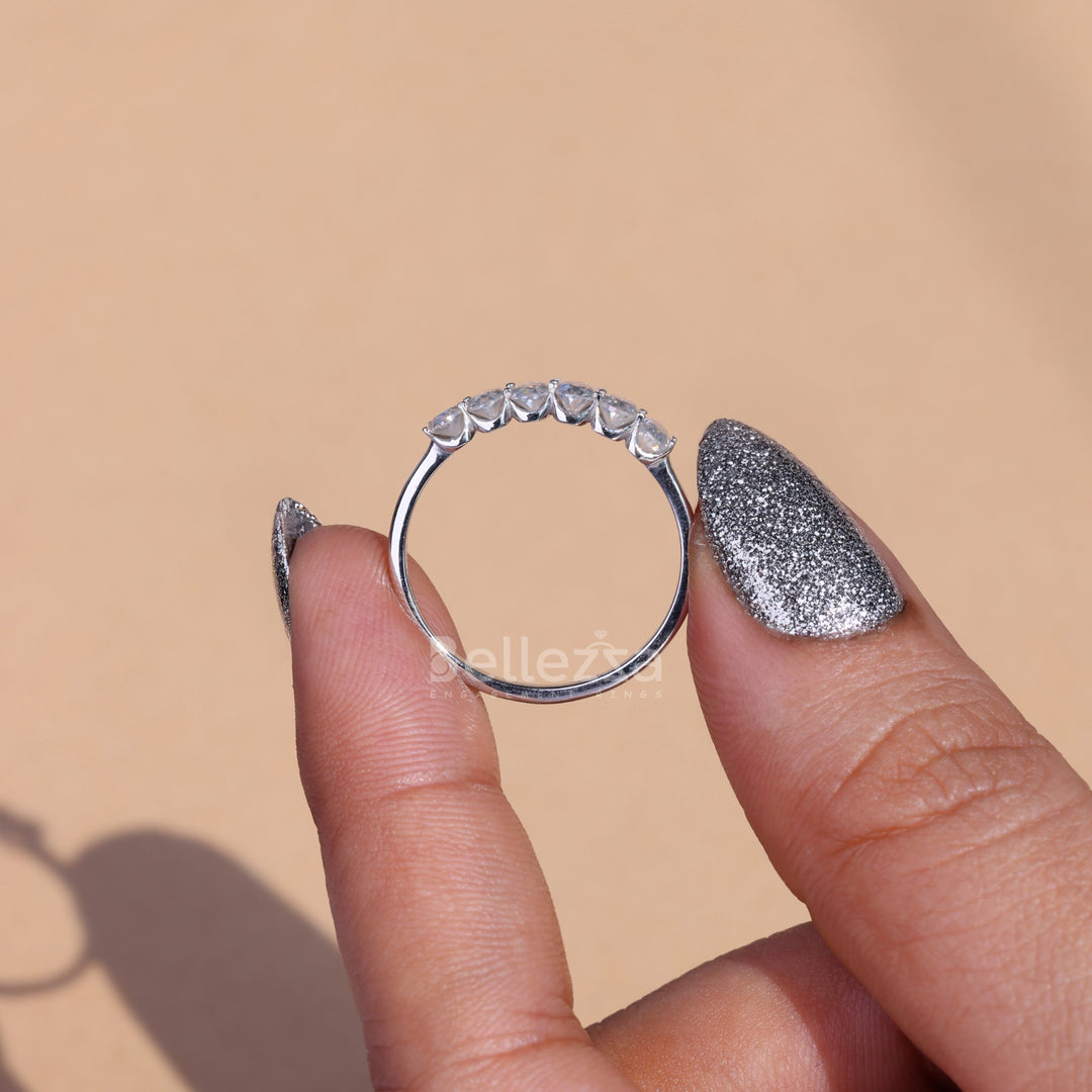 1.20TCW Oval Cut Six Diamond Moissanite Wedding Band - Ready To Ship