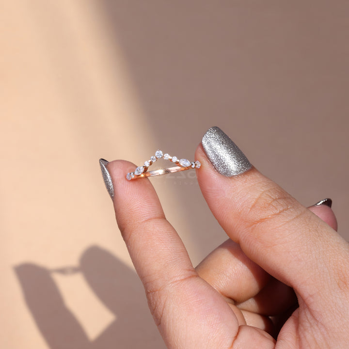 Marquise & Round Cut Curved Wedding Band - Ready to Ship