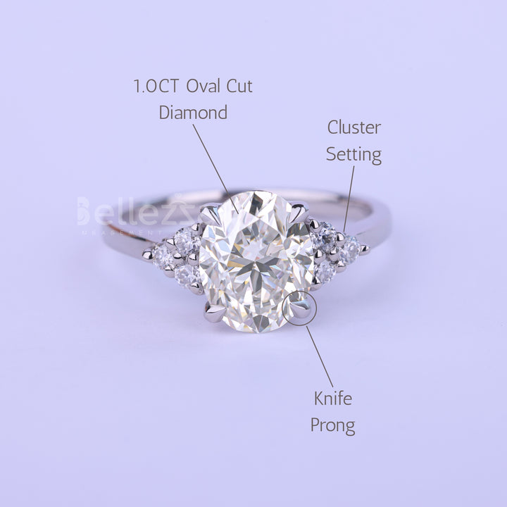 1.0CT Oval Cut Cluster Diamond Moissanite Engagement Ring