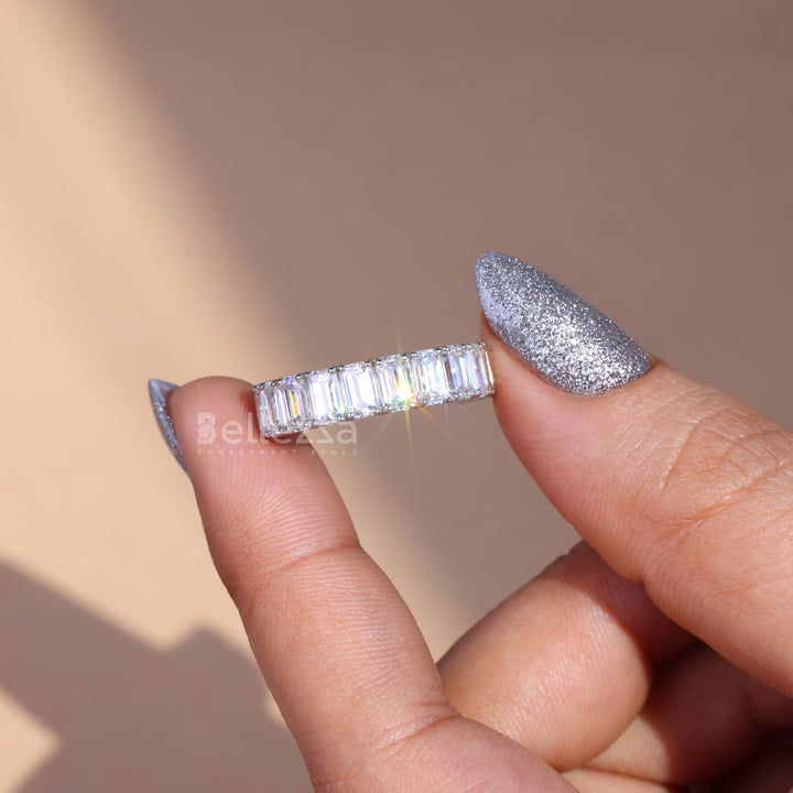 2.61TCW Emerald Diamond Half Eternity Wedding Band - Ready To Ship