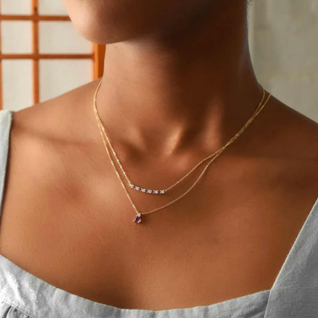 1.35TCW Round Amethyst Moissanite Diamond February Birthstone Necklace