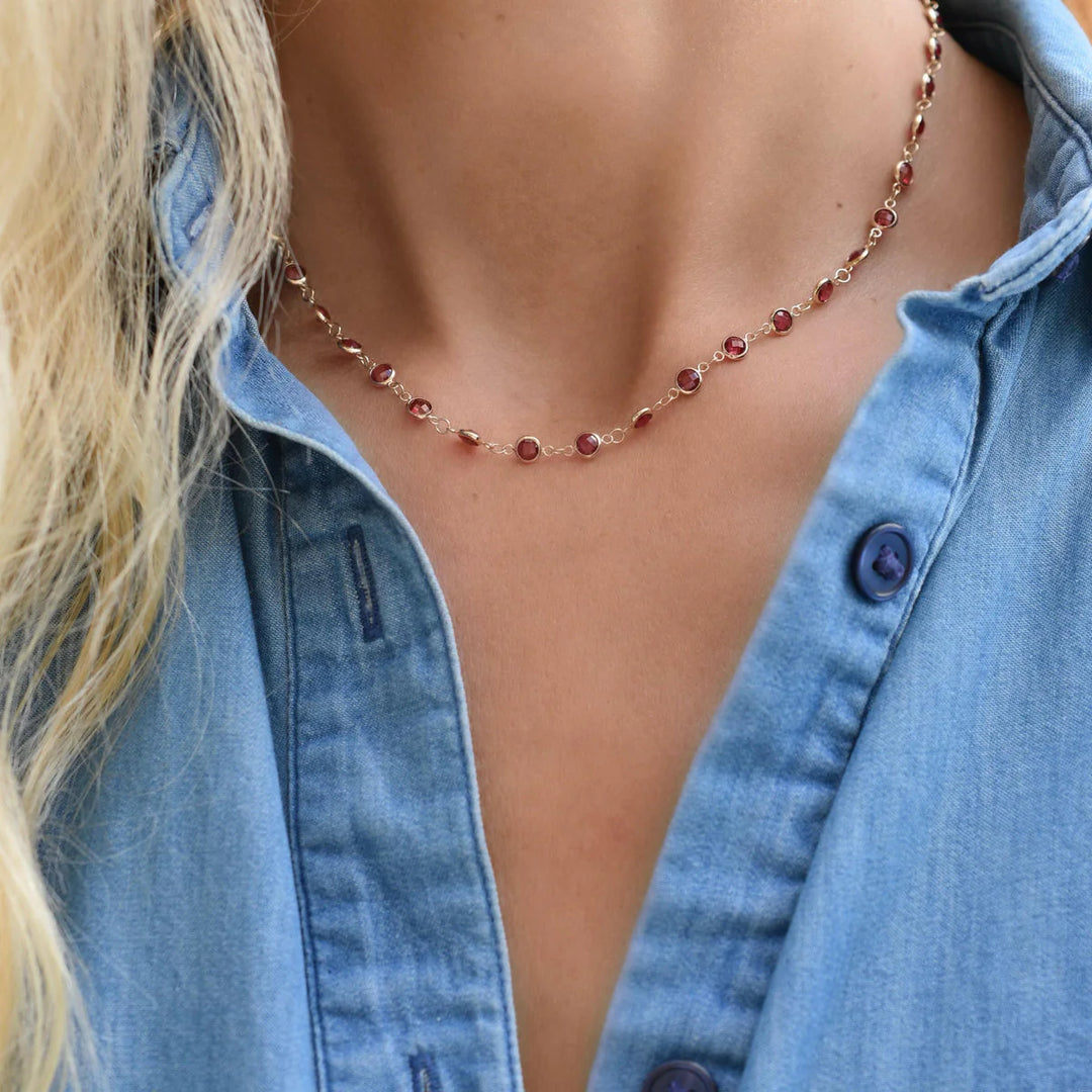 11.80 TCW Round Garnet Moissanite Diamond January Birthstone Necklace