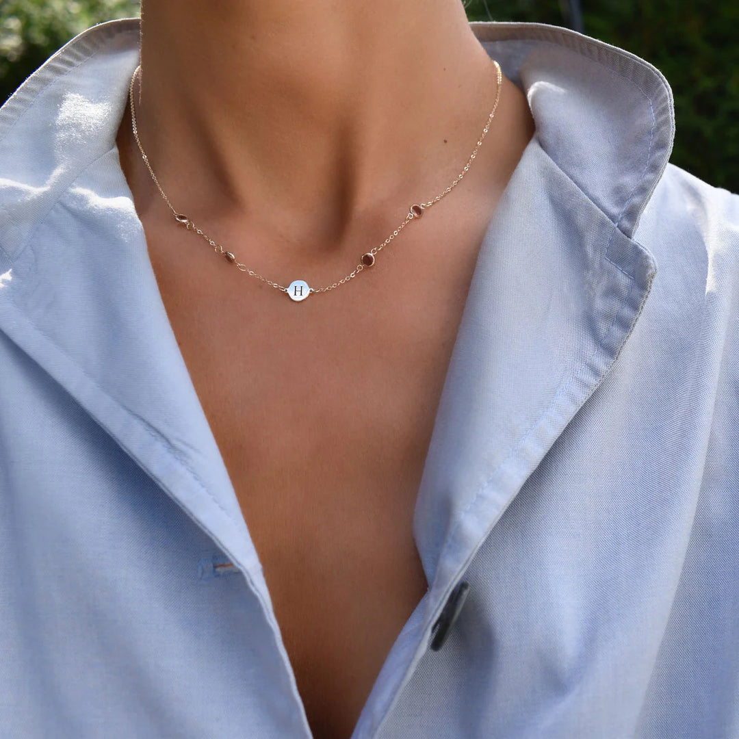 1.0 TCW Round Cut Customised Moissanite January Birthstone Necklace