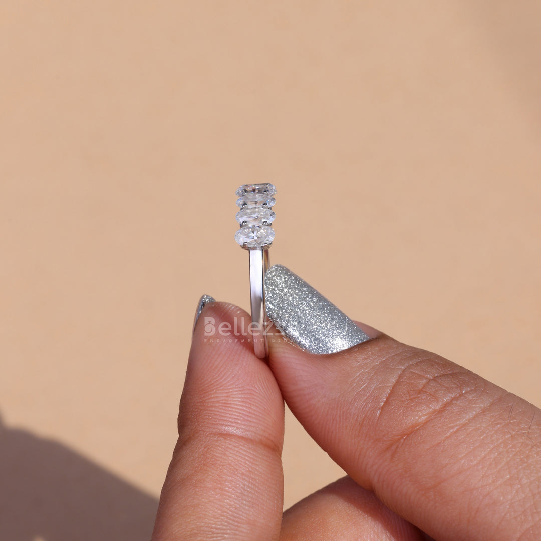 1.20TCW Oval Cut Six Diamond Moissanite Wedding Band - Ready To Ship