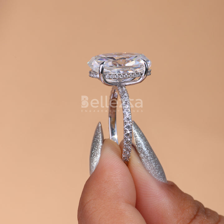 9.0CT Oval Cut Hidden Halo Moissanite Engagement Ring - Ready To Ship