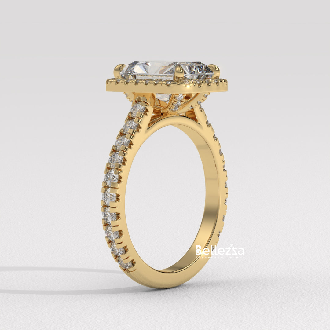 1.50-2.50CT Radiant Cut Lab Grown Diamond Halo Setting Engagement Ring