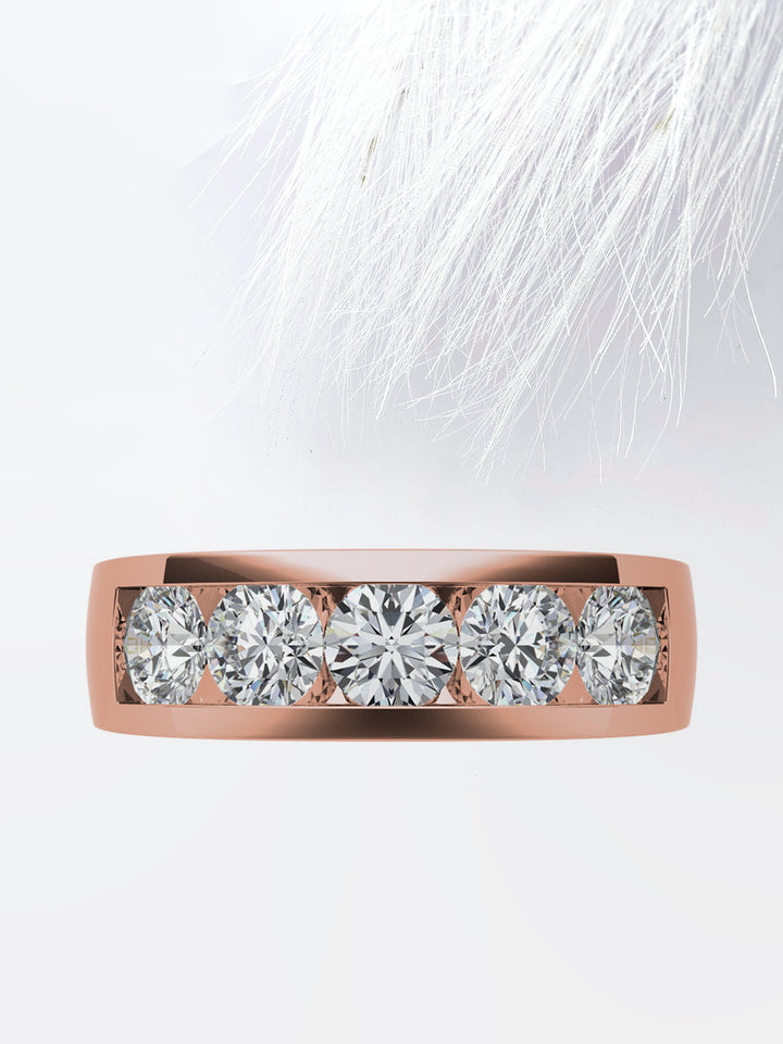 Round Cut Five Stone With Channel Row Moissanite Men's Diamond Wedding Band