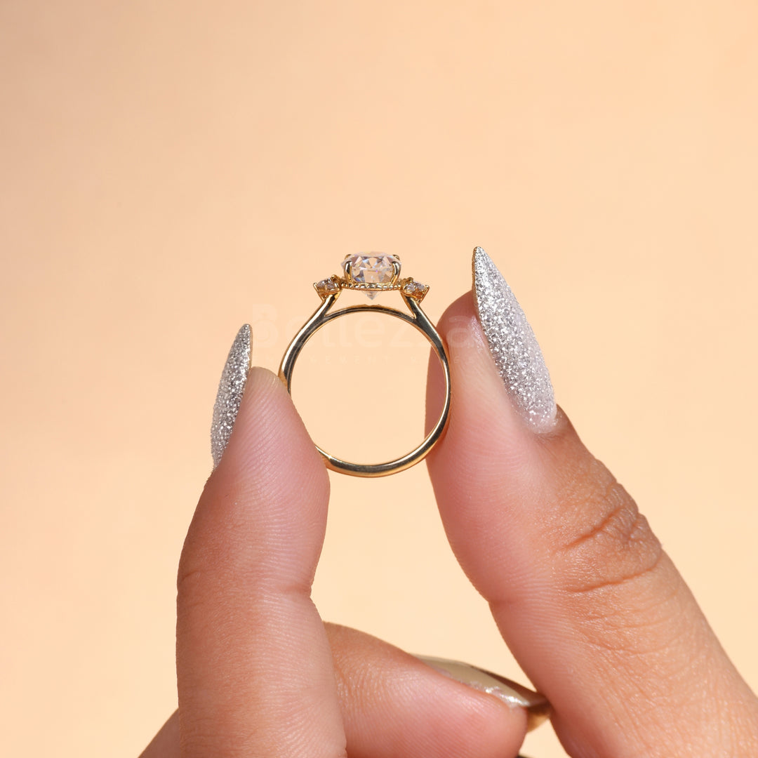 1.0CT Oval Cut Cluster Moissanite Engagement Ring - Ready to Ship