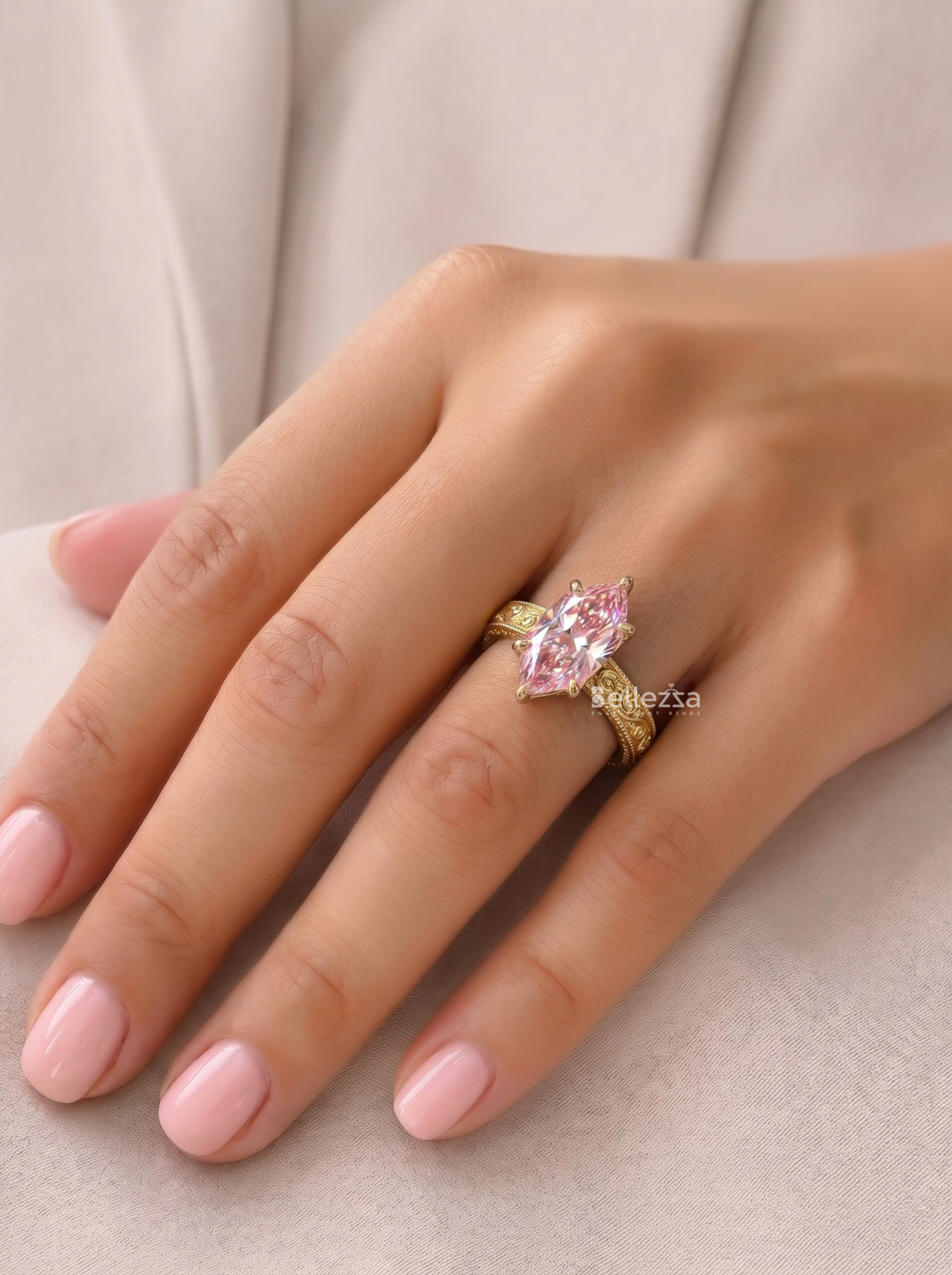 2.50CT Vintage Marquise Pink Lab-Grown Diamond Engagement Ring