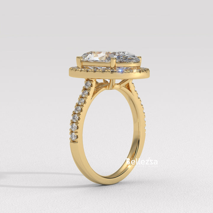 3.0-3.50CT Oval Cut CVD Diamond Halo Pave Setting Engagement Ring
