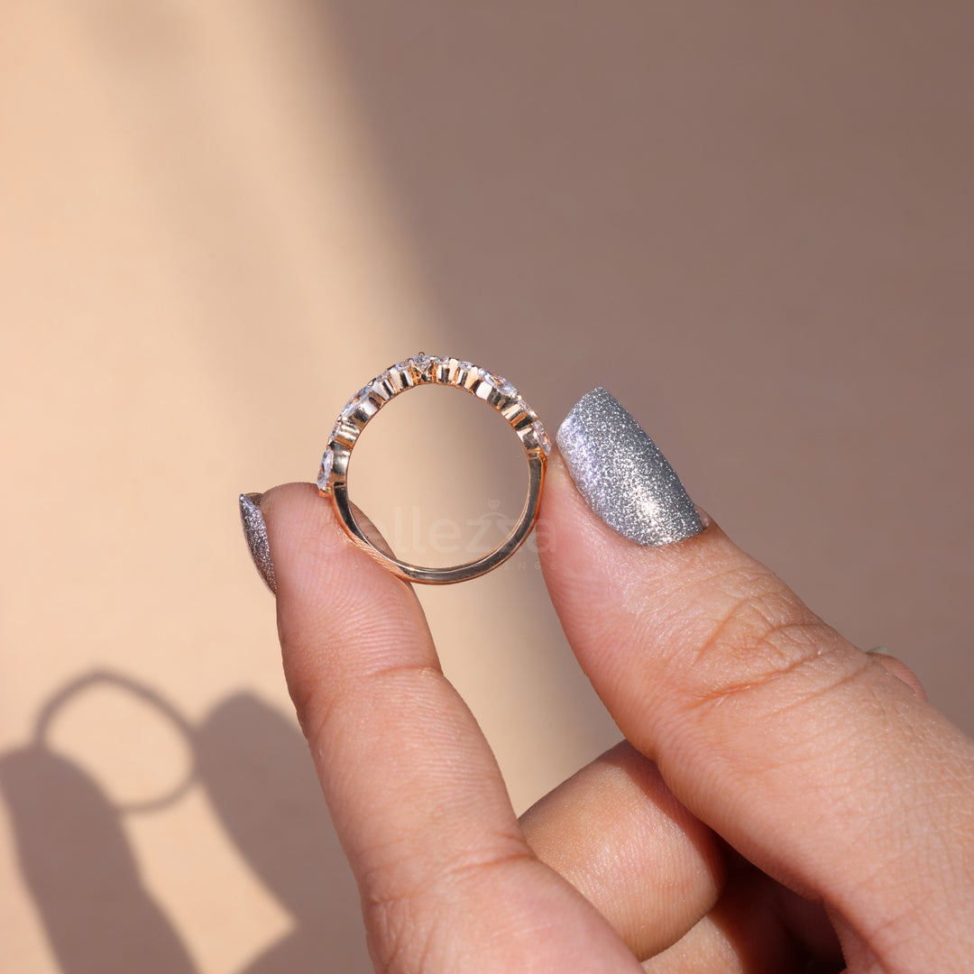 Marquise & Round Cut Curved Wedding Band - Ready to Ship