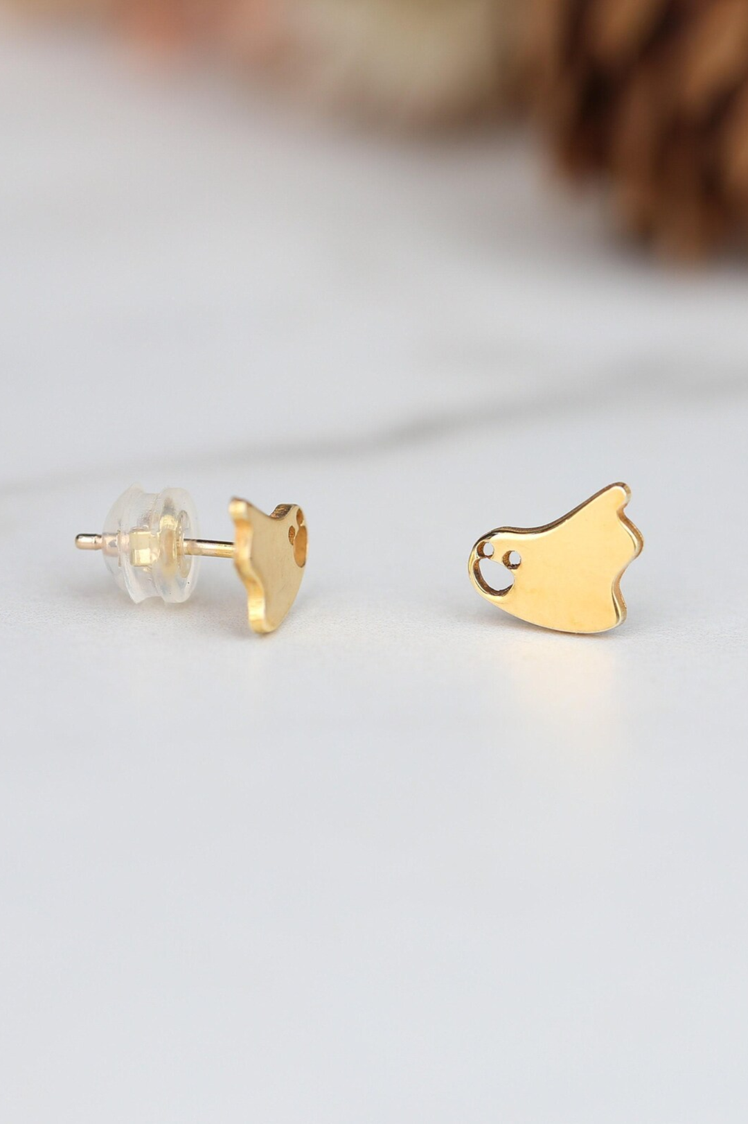 14K Halloween Ghost Gold Stud Earrings for Women