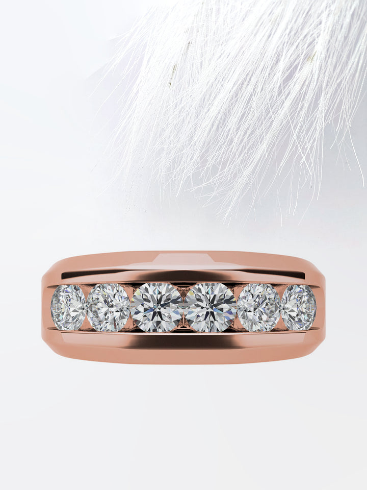 Round Cut Six Stone Moissanite Men's Diamond Wedding Band