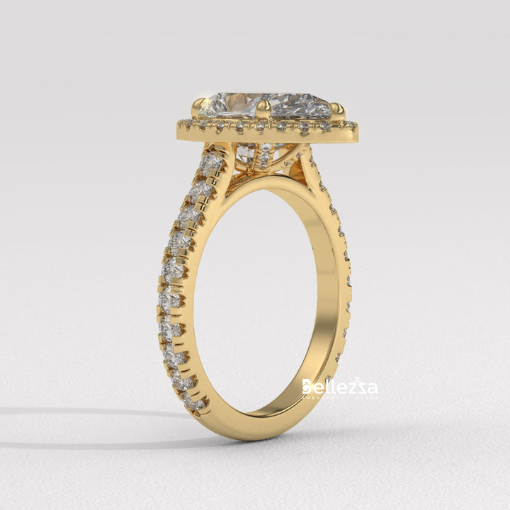 1.50-2.50CT Pear Cut CVD Diamond Halo Pave Setting Engagement Ring