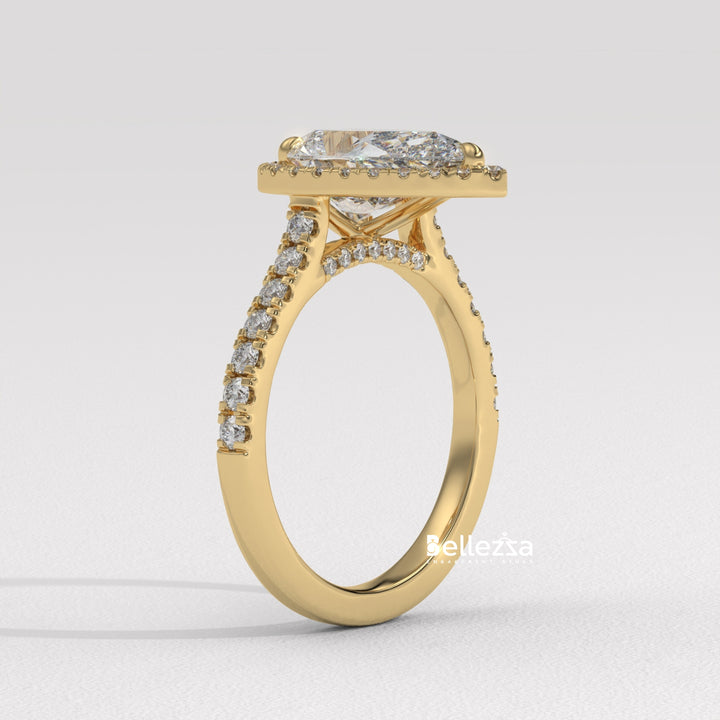 1.50-2.50CT Pear Cut CVD Diamond Halo Pave Setting Engagement Ring