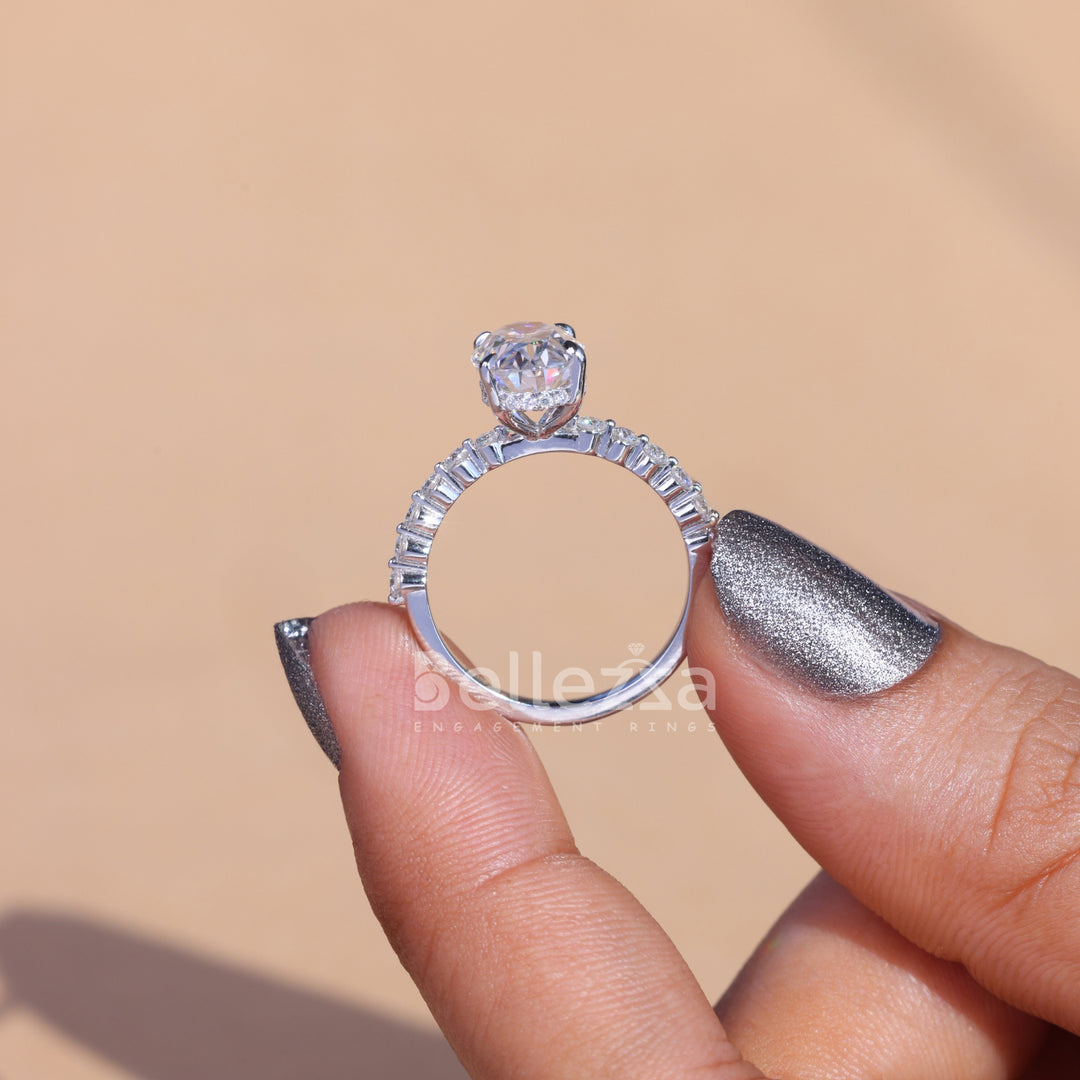 2.50 CT Oval Cut Hidden Halo Moissanite Engagement Ring - Ready To Ship