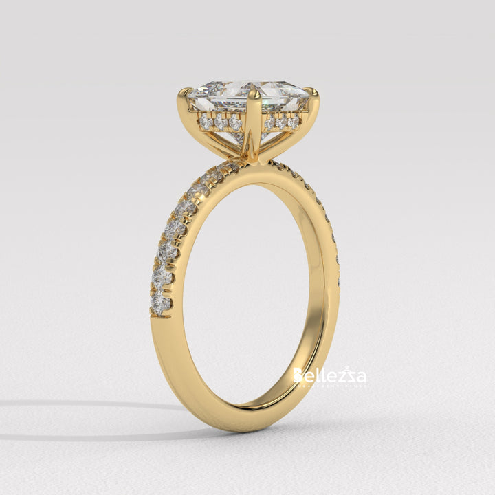 1.0-2.0CT Princess Cut Lab Grown Diamond Pave Setting Engagement Ring