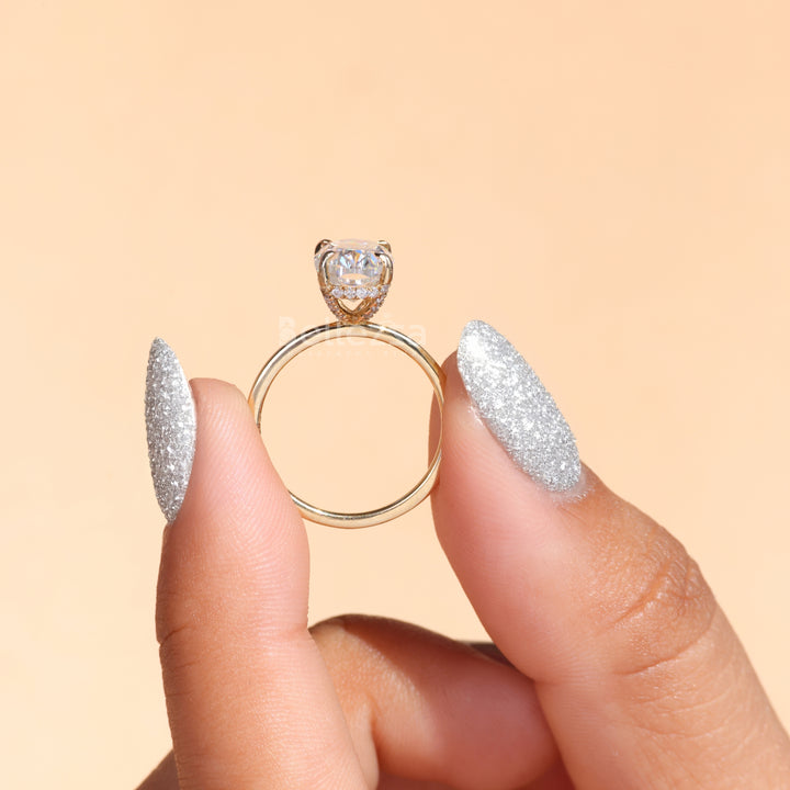 2.0CT Oval Cut Moissanite Hidden Halo Engagement Ring - Ready to ship