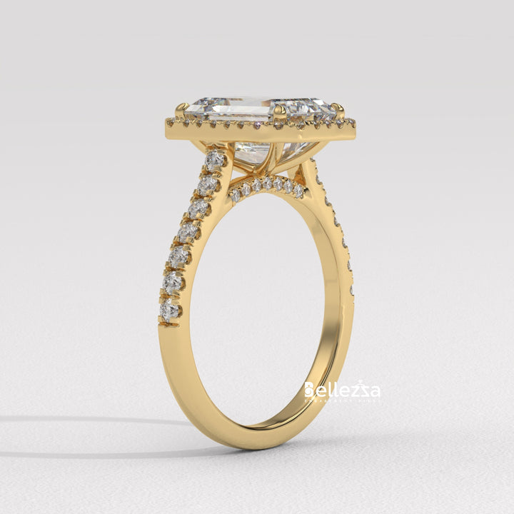 1.50-2.0CT Emerald Cut Halo Pave Setting CVD Diamond Engagement Ring
