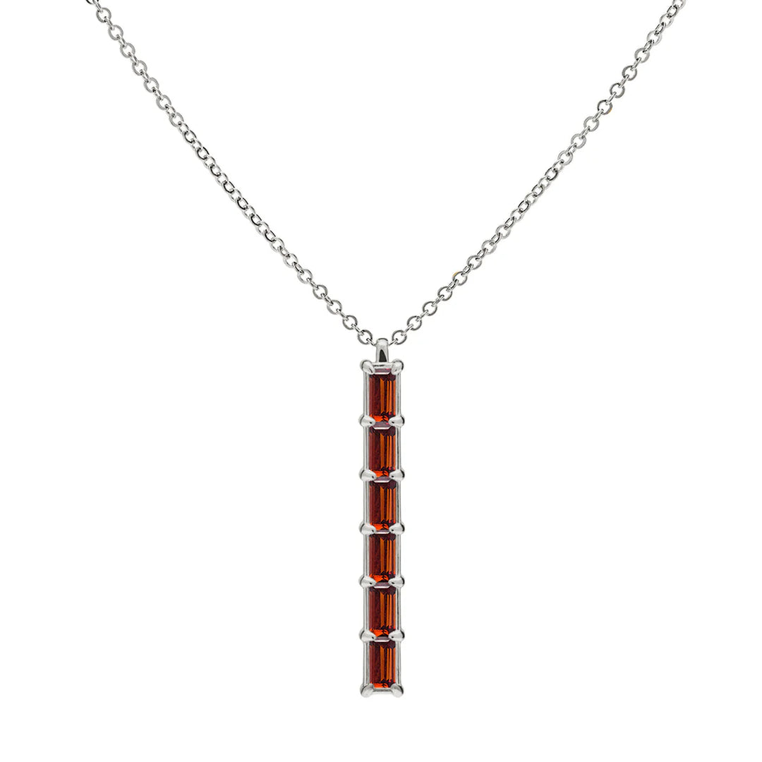 1.0 TCW Baguette Cut Red Garnet Moissanite Necklace-January Birthstone