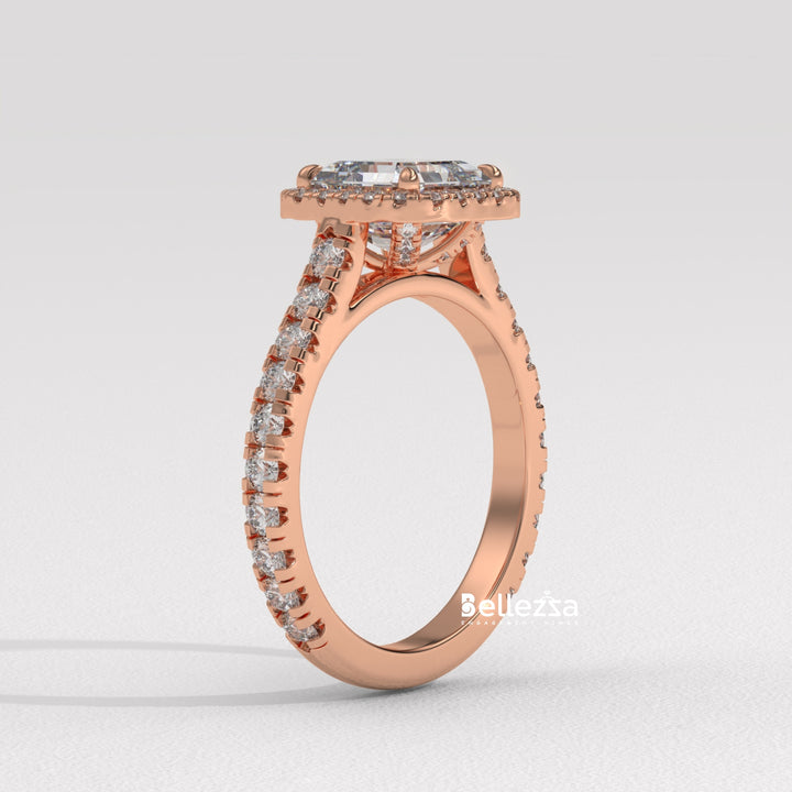 1.0-2.0CT Asscher Cut CVD Diamond Halo Setting Engagement Ring