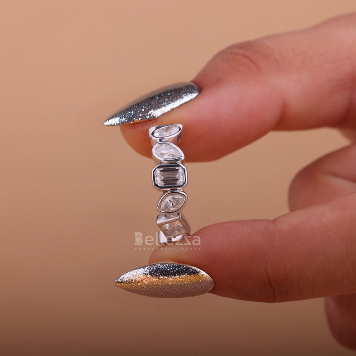 Multi Diamond Bezel Setting Unique Wedding Band - Ready To Ship