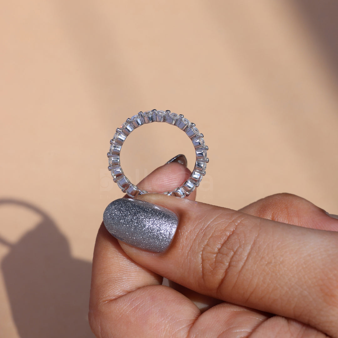 Round Brilliant Bubble Prong Moissanite Wedding Band - Ready to Ship