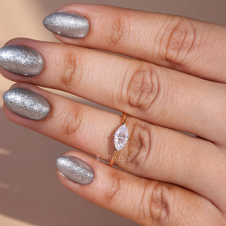 1.0CT East West Marquise Cut Solitaire Moissanite Engagement Ring - Ready to Ship