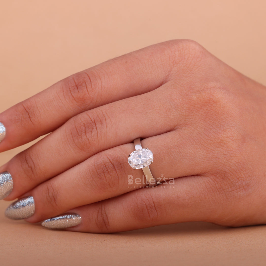 2.0CT Oval Cut Wide Band Moissanite Engagement Ring - Ready To Ship