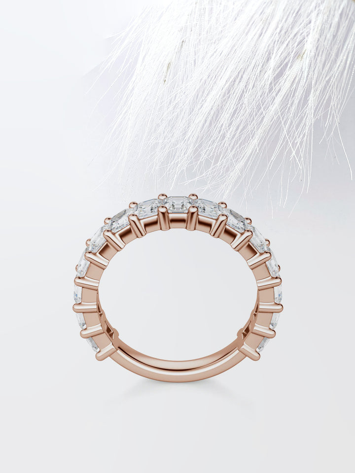 Asscher Cut Semi Eternity (3\4) Diamond Wedding Band For Her