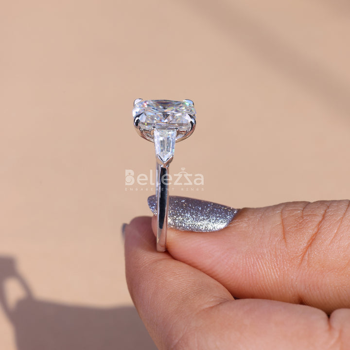 4.0CT Elongated Cushion Cut Three Stone Engagement Ring - Ready To Ship