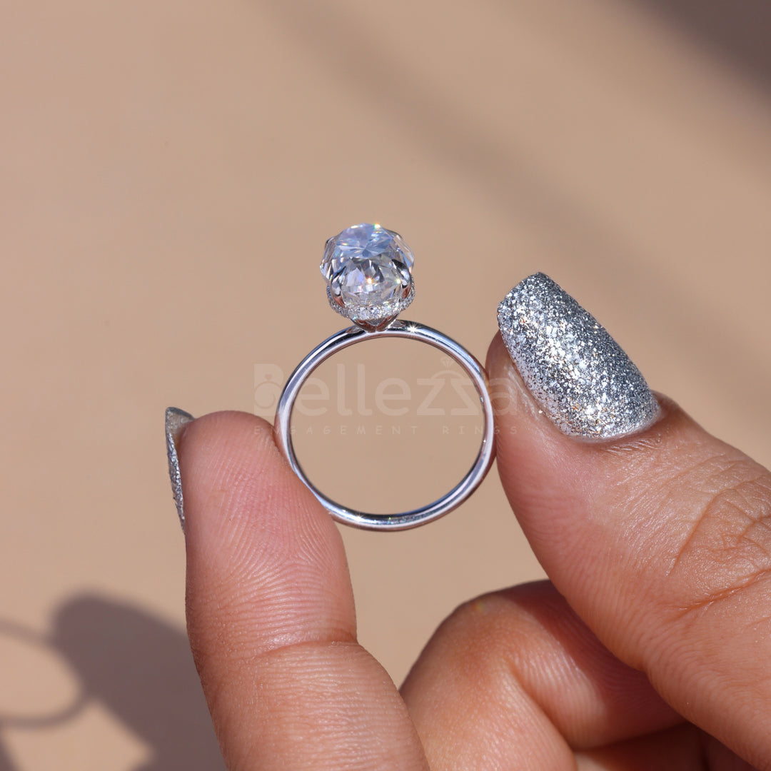 3.0CT Oval Cut Moissanite Hidden Halo Engagement Ring - Ready to ship