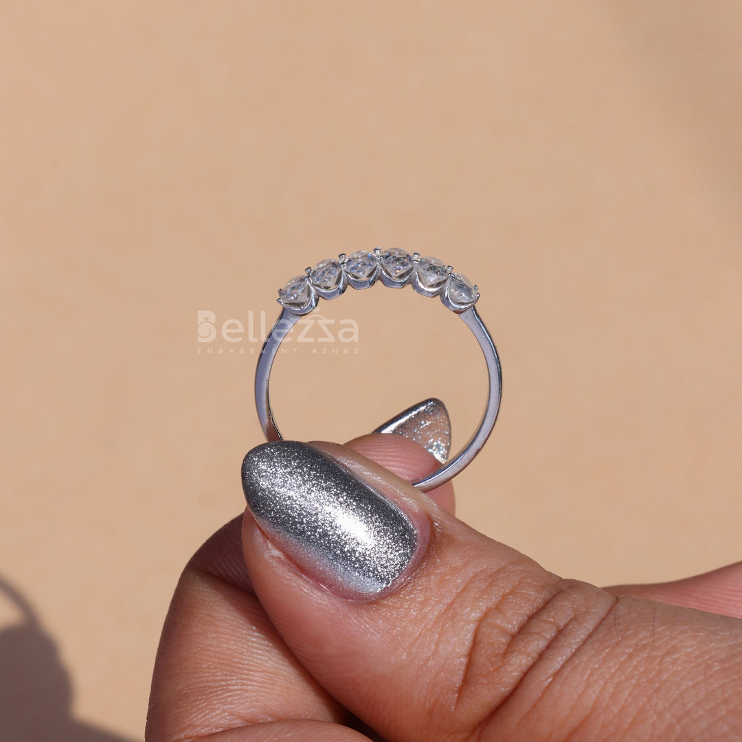 1.20TCW Oval Cut Six Diamond Moissanite Wedding Band - Ready To Ship