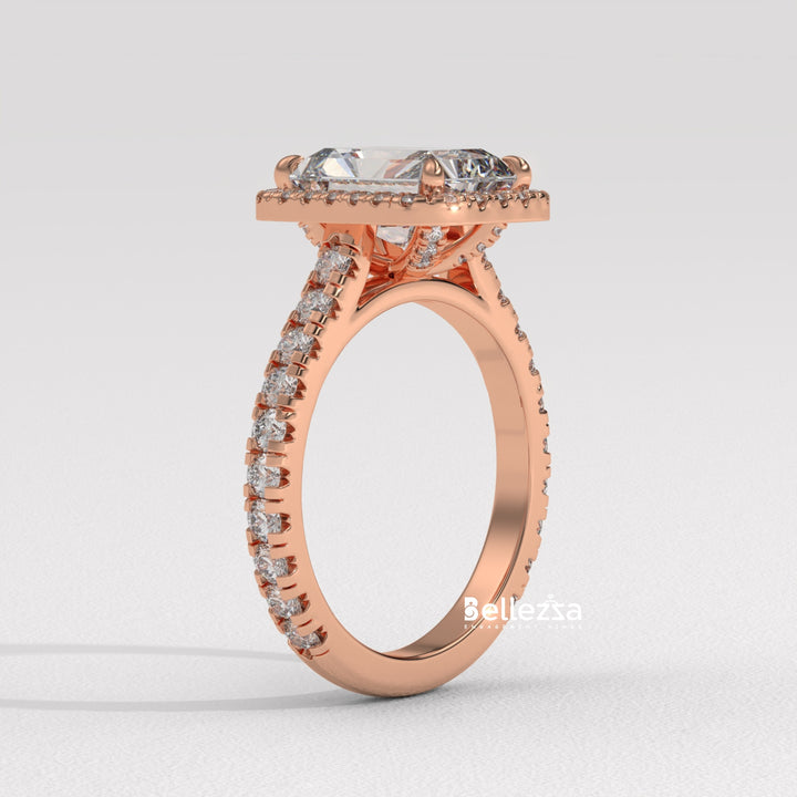 1.50-2.50CT Radiant Cut Lab Grown Diamond Halo Setting Engagement Ring