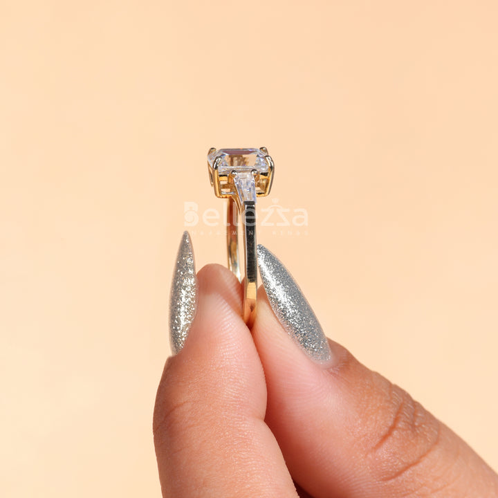 1.75CT Emerald Cut Three Stone Moissanite Engagement Ring - Ready To Ship