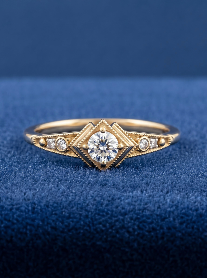 1.0CT Vintage Art Deco Round Lab Grown Diamond Engagement Ring