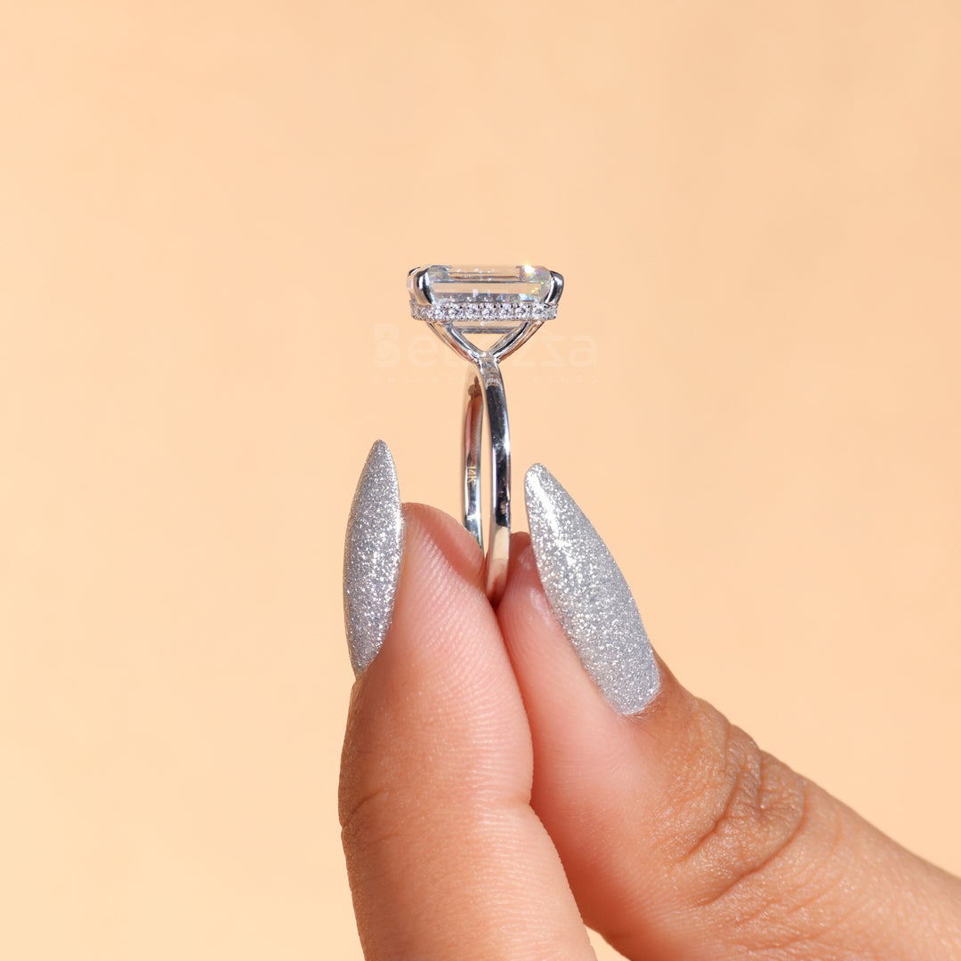 4.0CT Emerald Cut Hidden Halo Engagement Ring - Ready to Ship