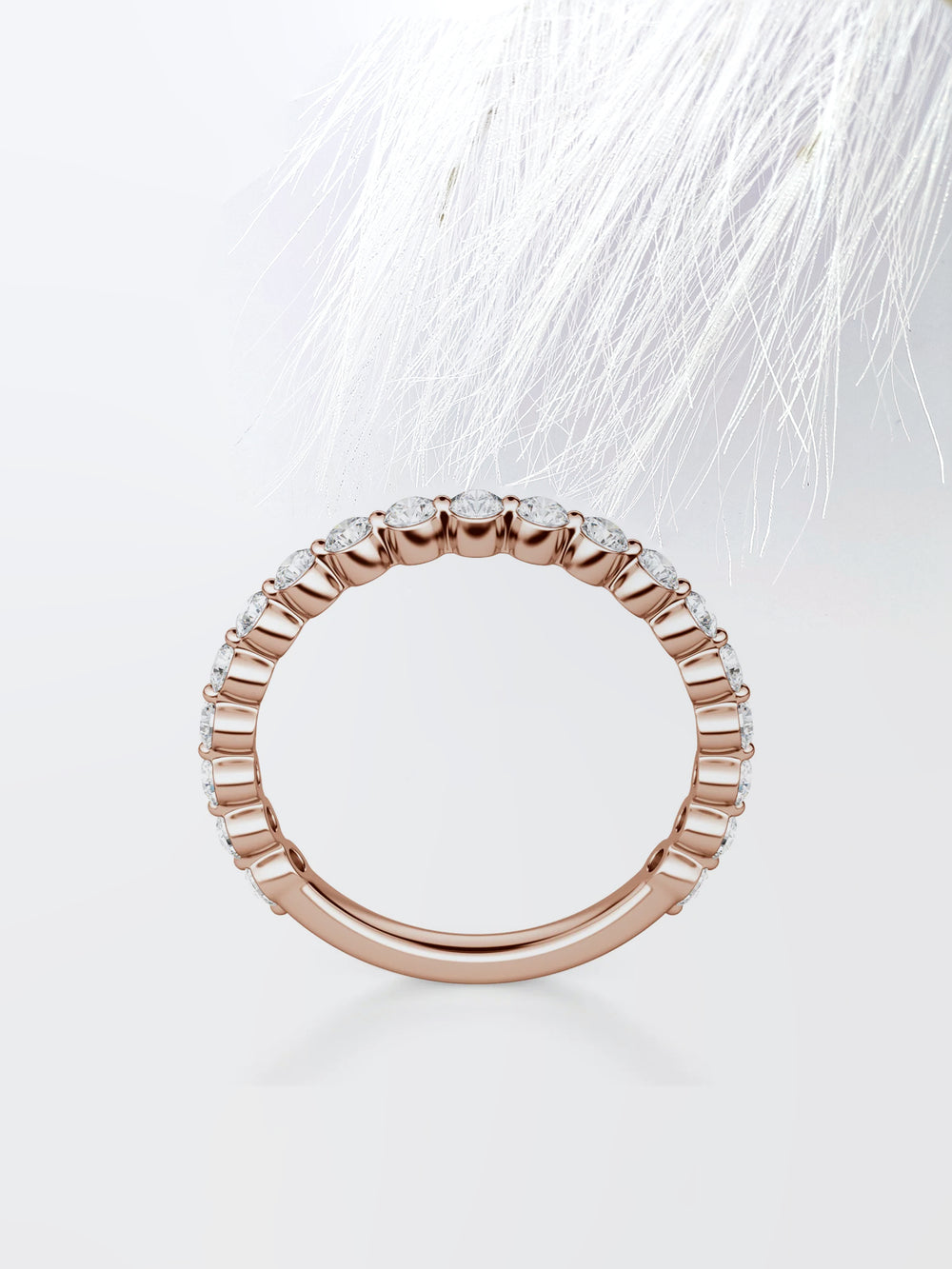 Round Cut Shared Prong Semi Eternity Wedding Band For Women