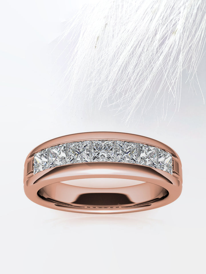 Princess Cut Seven Stone Moissanite Men's Diamond Wedding Band