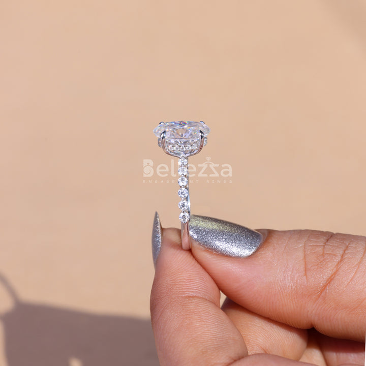 2.50 CT Oval Cut Hidden Halo Moissanite Engagement Ring - Ready To Ship